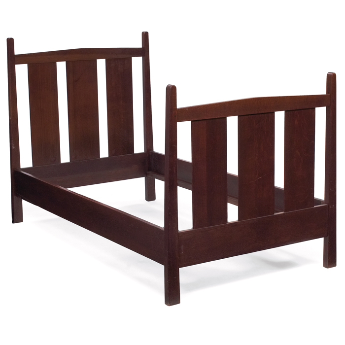 Appraisal: Charles Stickley bed attribution twin-size peaked rails at head and