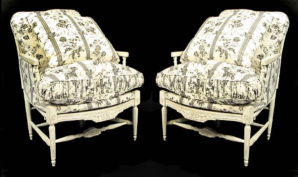 Appraisal: A pair of French Provincial painted armchairs height in width