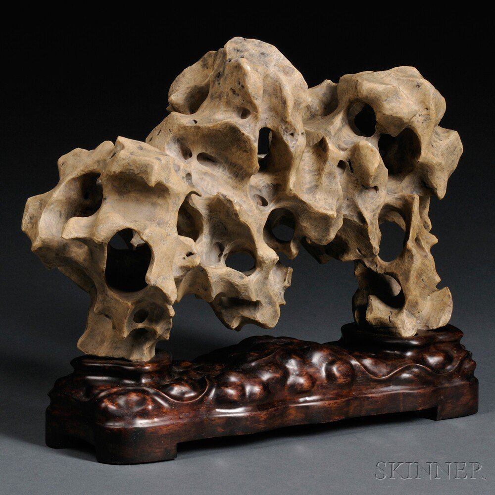 Appraisal: Scholar's Rock on Wood Stand China possibly made of Taihu