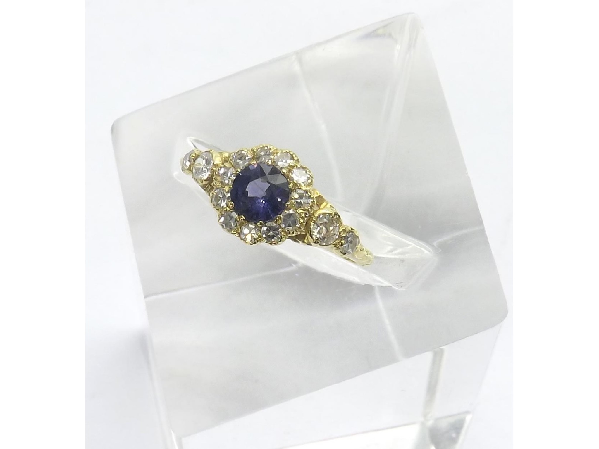 Appraisal: Antique style ct yellow gold sapphire and diamond cluster ring