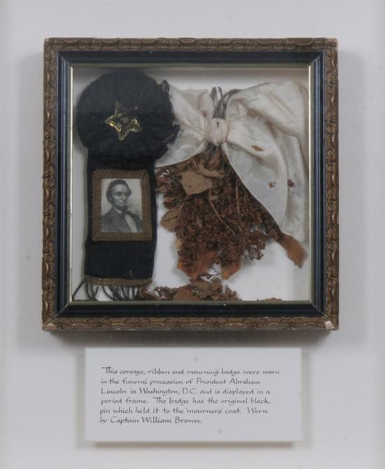 Appraisal: THREE LINCOLN MEMENTOS FROM THE FUNERAL PROCESSION Corsage ribbon and