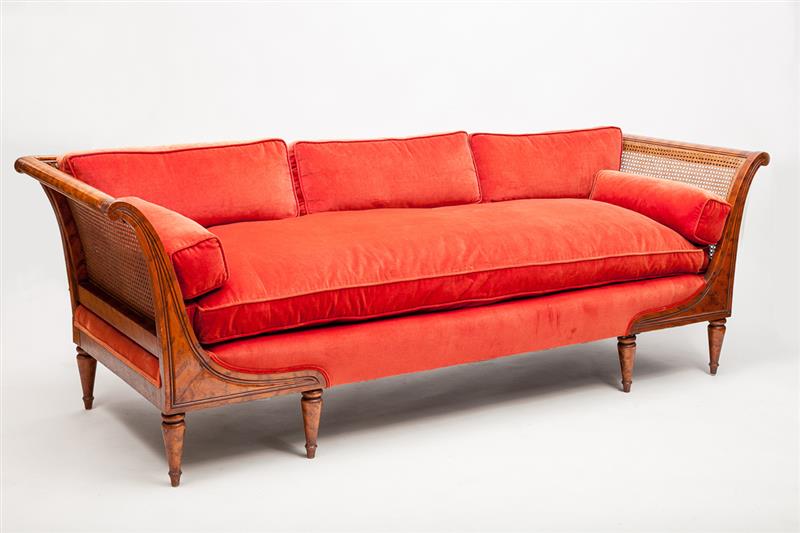 Appraisal: Federal Style Grained Mahogany and Cane-Back Settee in x ft