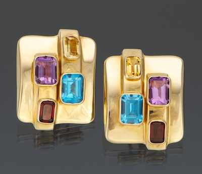 Appraisal: A Pair of Gemstone Ear Clips k yellow gold cushion