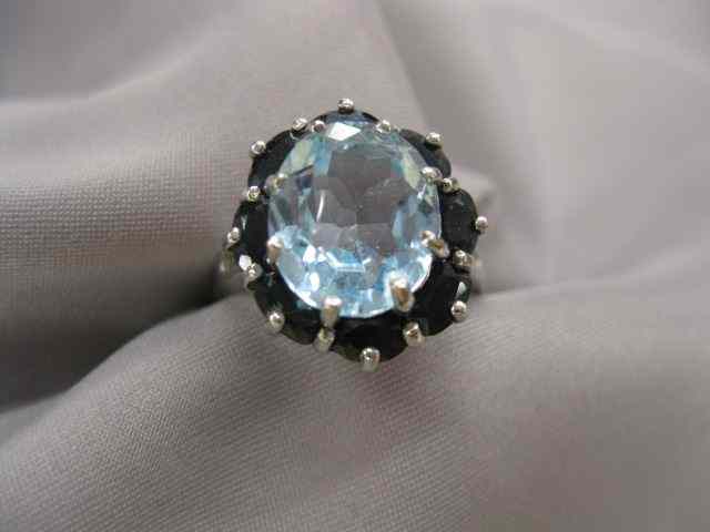 Appraisal: Blue Topaz Sapphire Ring garnet amethyst marcasite '' long ''