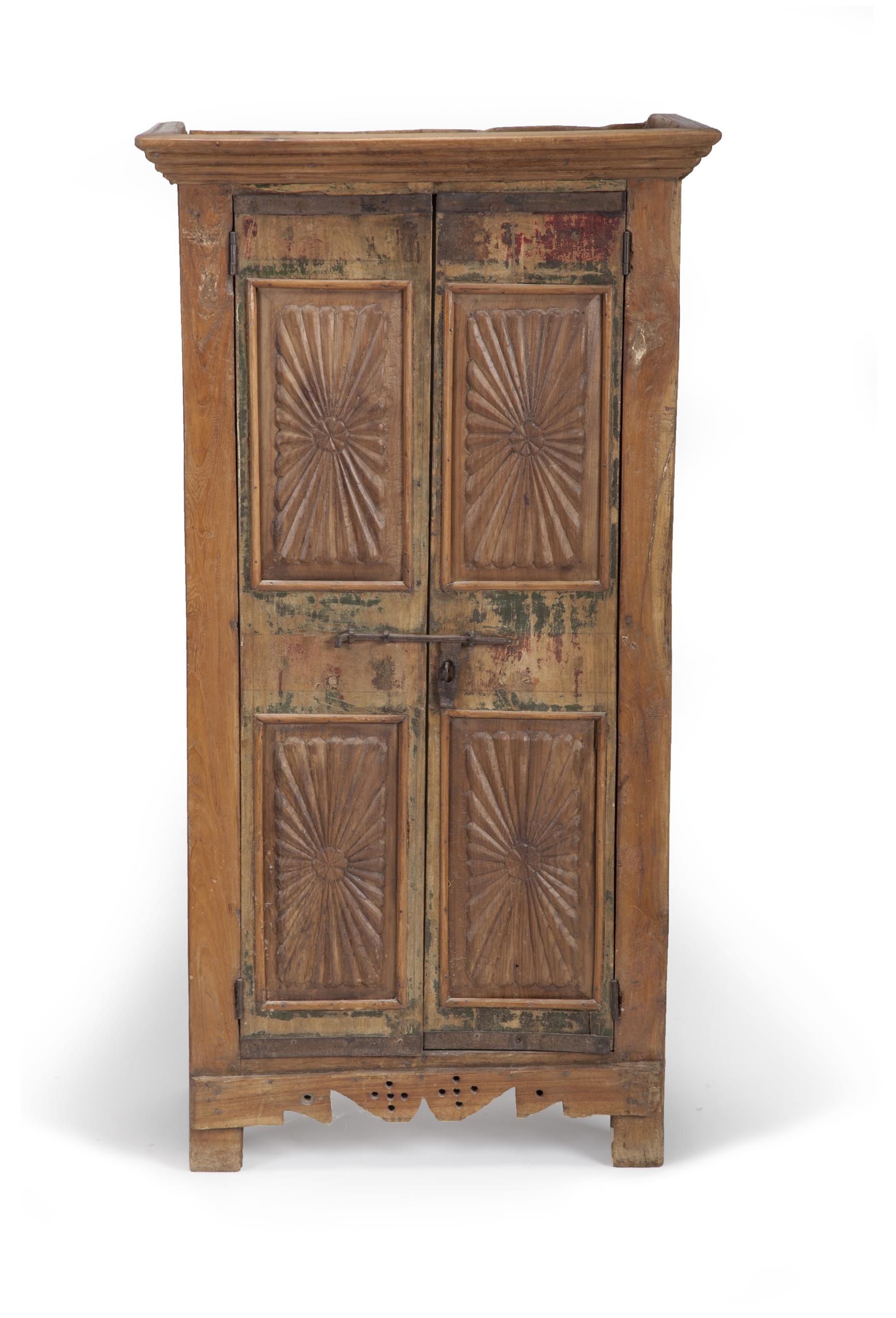 Appraisal: CONTINENTAL CUPBOARD Nineteenth century mixed woods One-piece cupboard with two