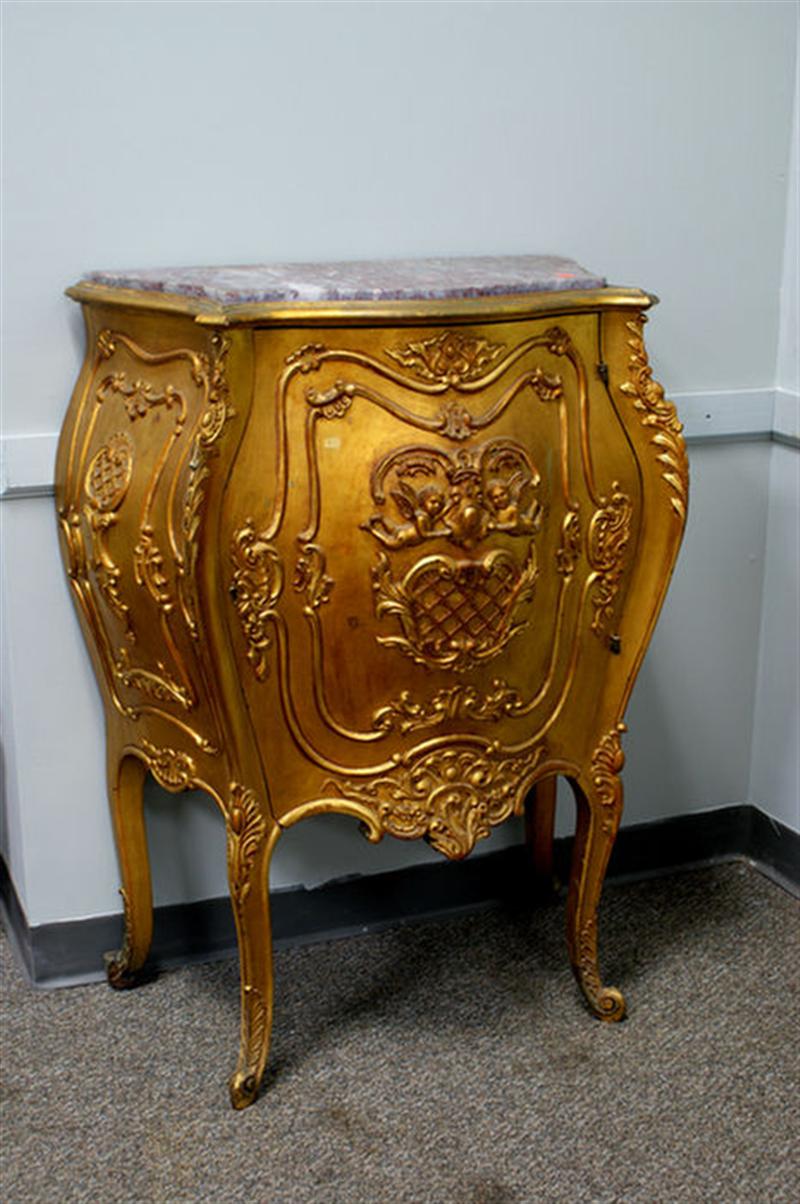 Appraisal: Gilt Louis XIV style bombe MT one door cabinet th