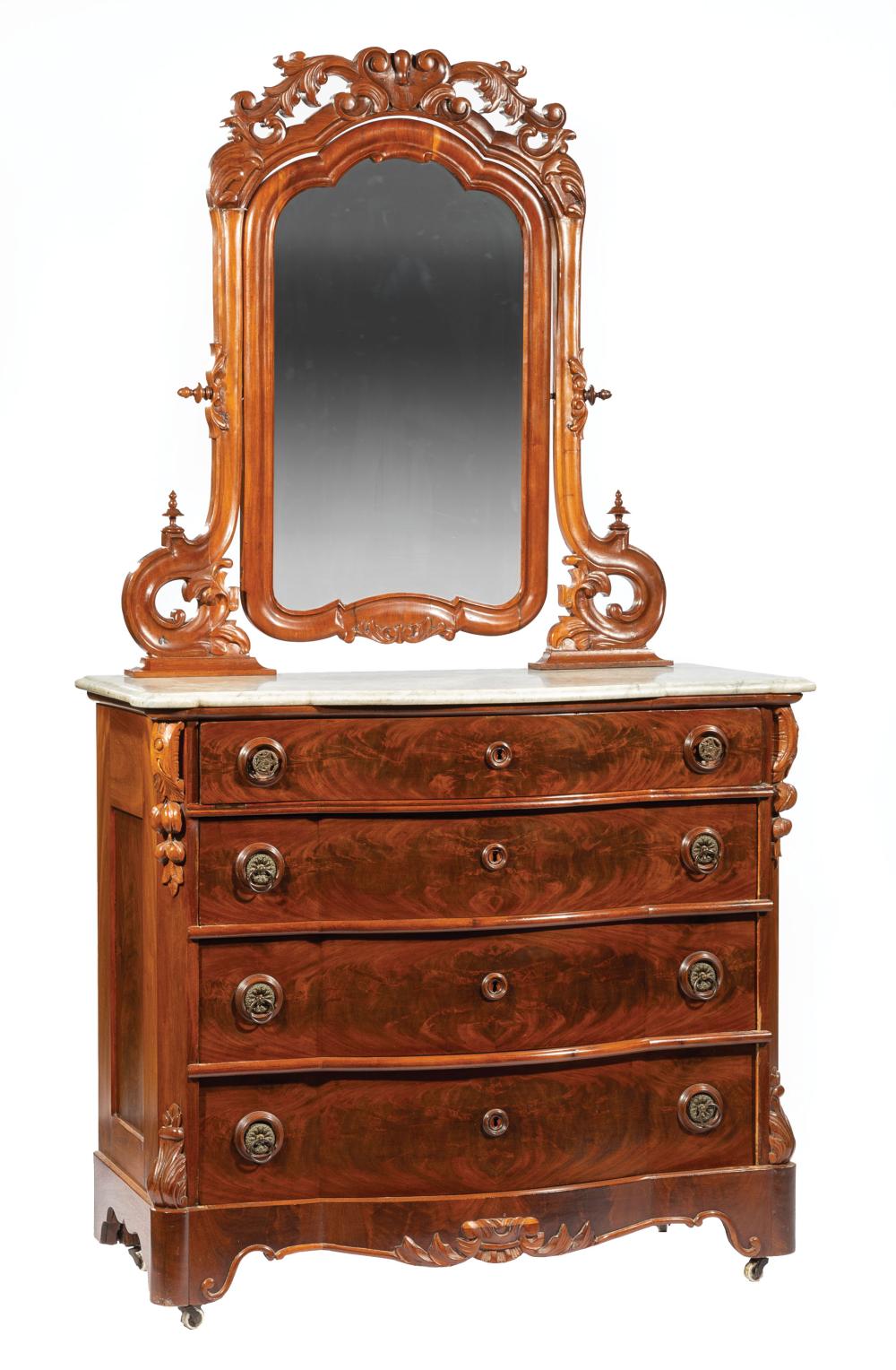 Appraisal: American Rococo Carved Mahogany Mirror-Backed Dressing Chest mid- th c