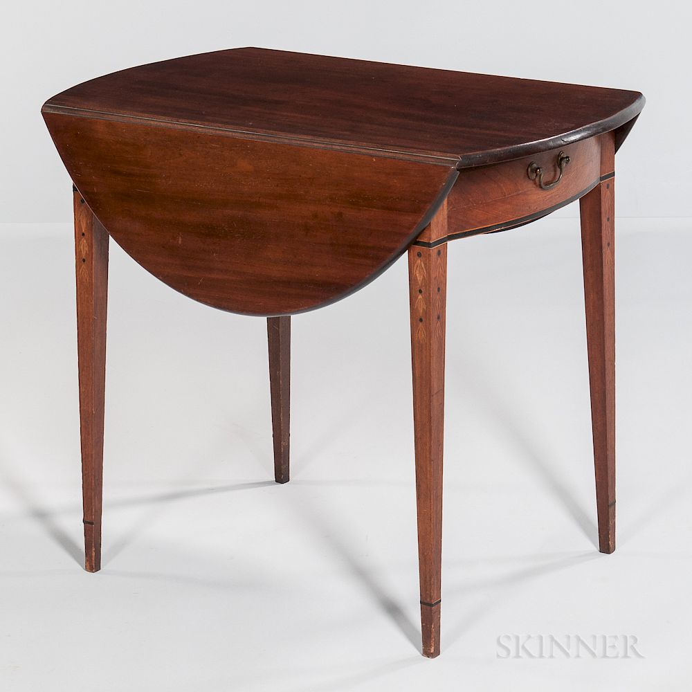 Appraisal: Inlaid Cherry Oval-top Pembroke Table Inlaid Cherry Oval-top Pembroke Table