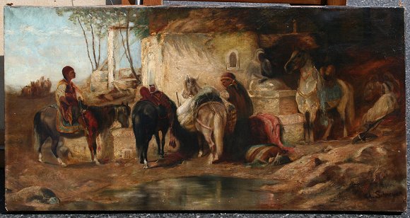 Appraisal: th C OIL C ORIENTALIST SCENE WITH FIGURES AFTER SCHREYER