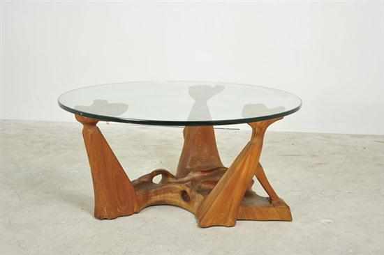 Appraisal: SOL SHAPIRO - A COFFEE TABLE teak glass dia x