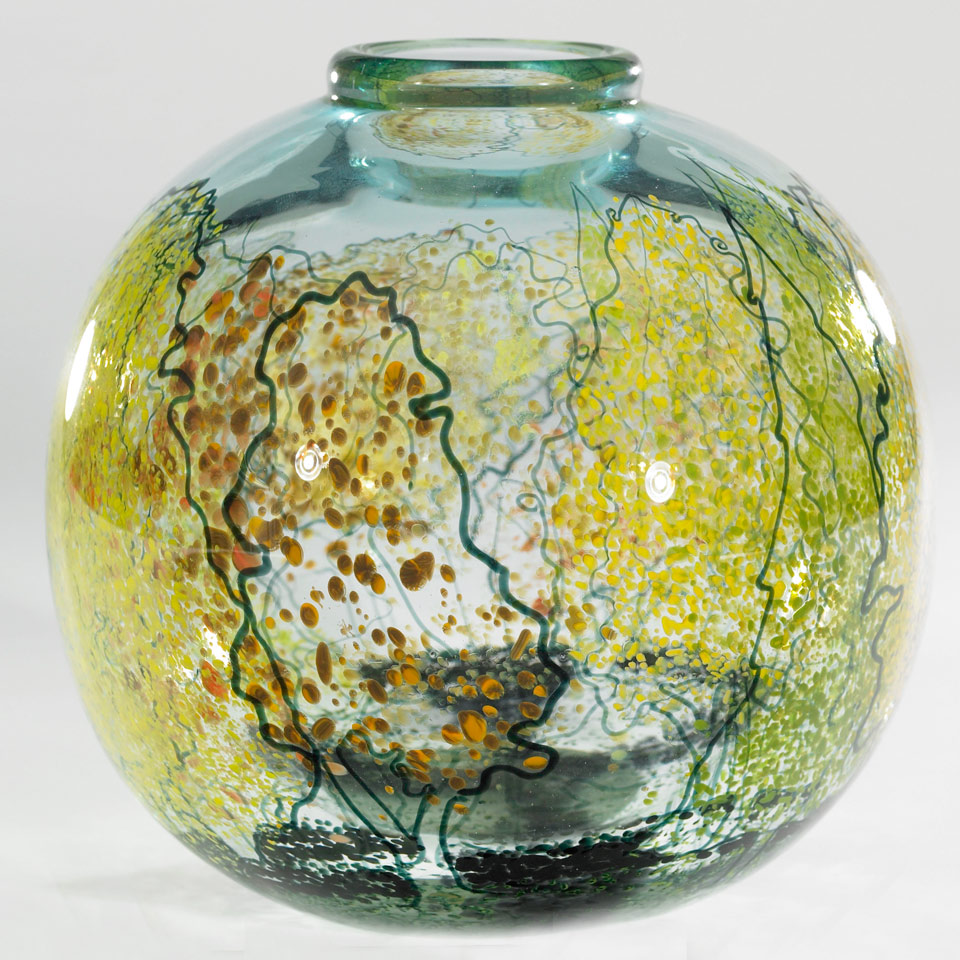 Appraisal: Mark Peiser American b Internally Decorated Paperweight Glass Vase engraved