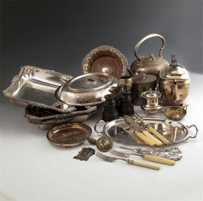 Appraisal: A mixed lot of electroplated items comprising a pair of