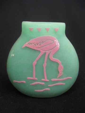 Appraisal: Cameo Art Glass Vase flamingo design on green field artist