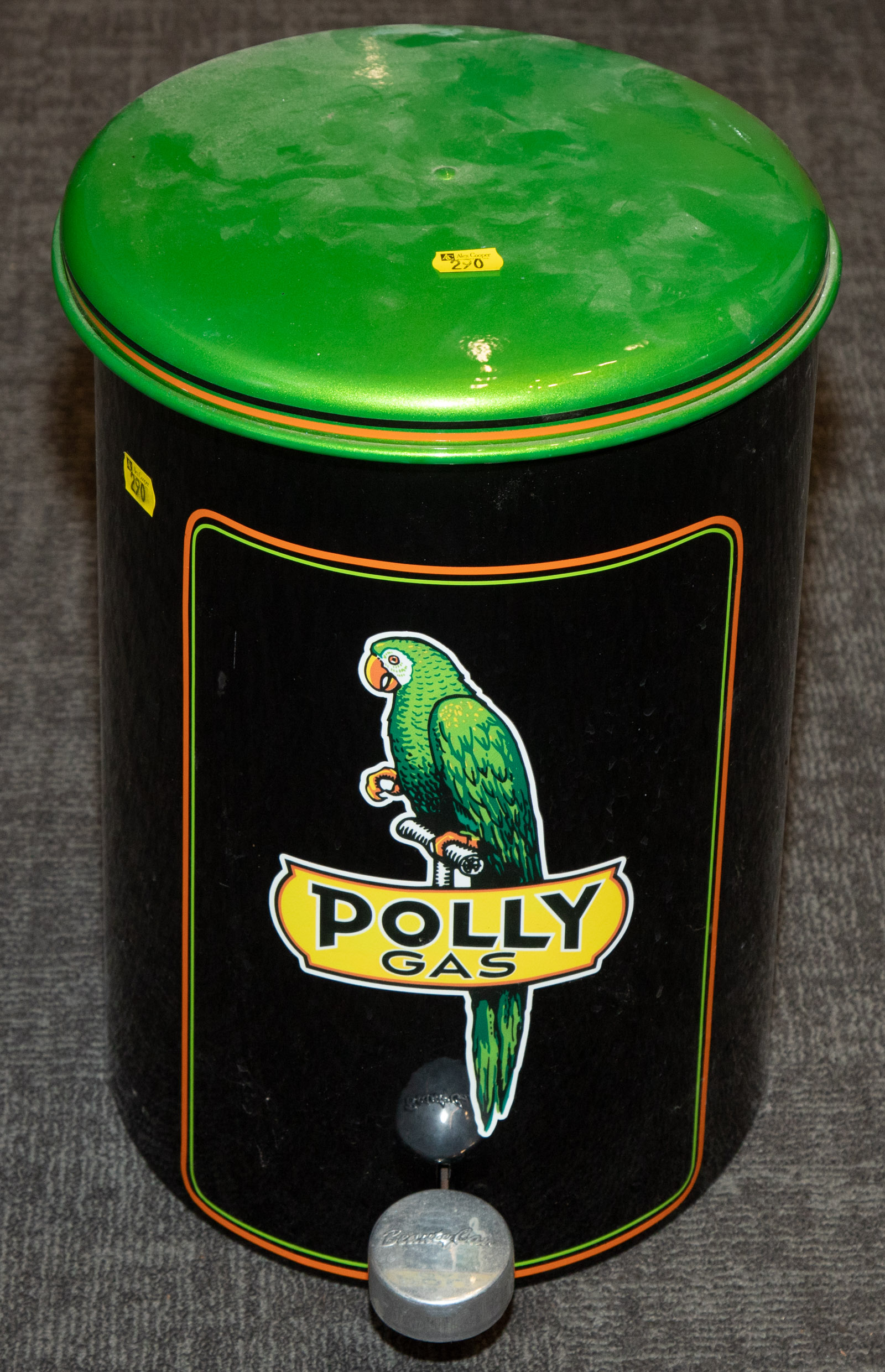 Appraisal: POLLY GAS ENAMELED METAL TRASH CAN With foot operated lid