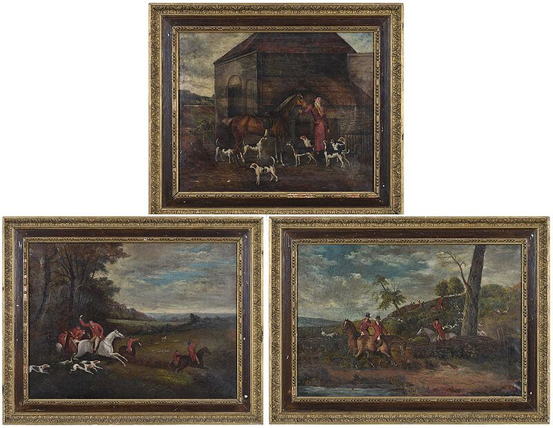 Appraisal: Three British Sporting Paintings th century The Chase x -