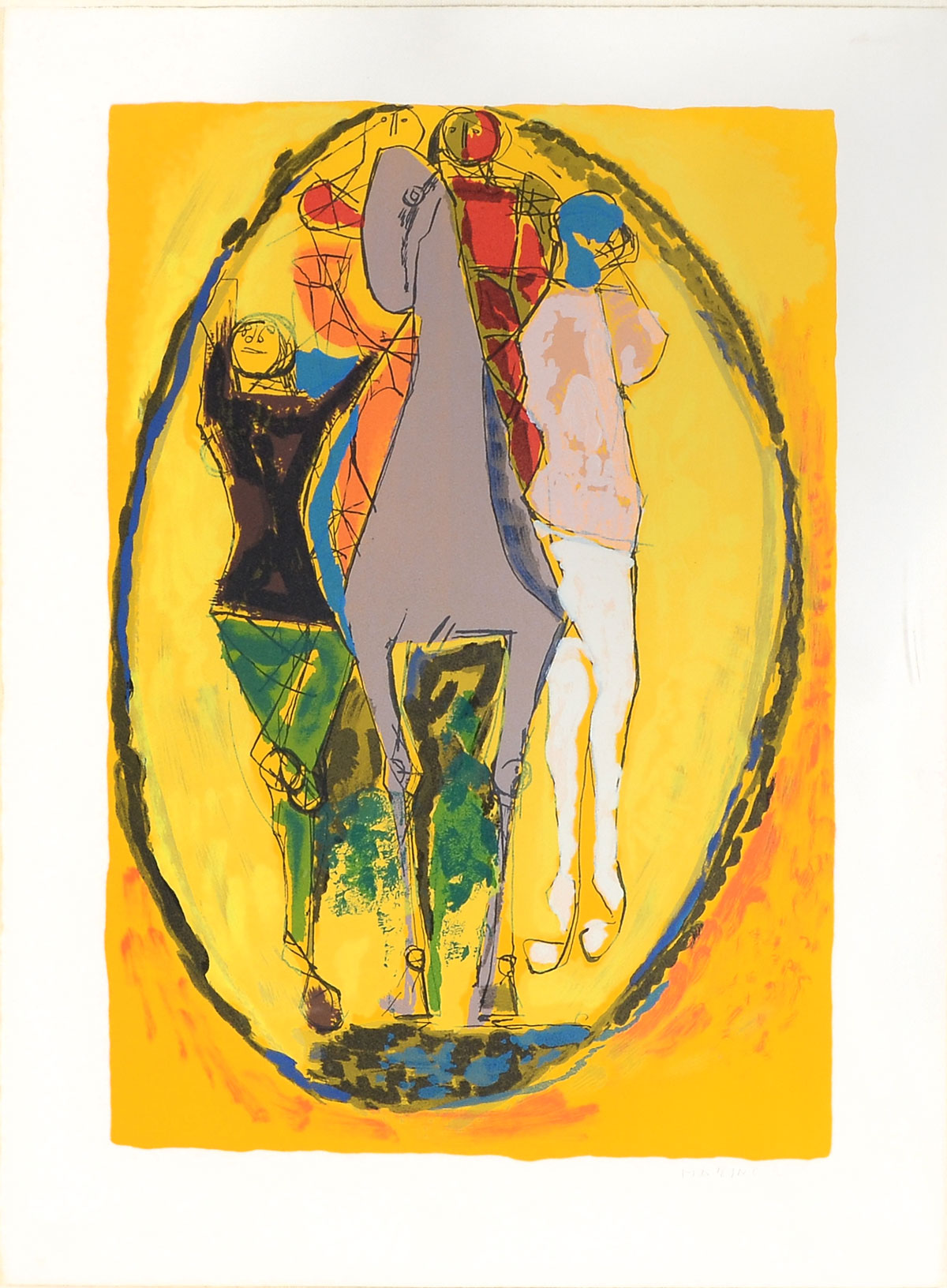 Appraisal: MARINI Marino Italian - Four Figures with a Horse Lithograph