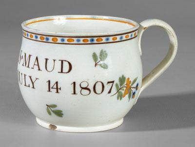 Appraisal: Pearlware mug dated marked Thomas Maud Born July th with