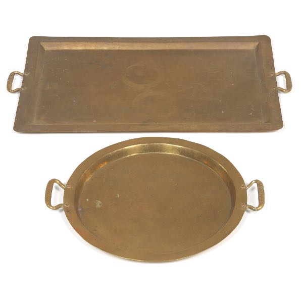 Appraisal: TWO RUSSIAN PRE-REVOLUTION MIXED METALS HAND HAMMERED TRAYS With flat