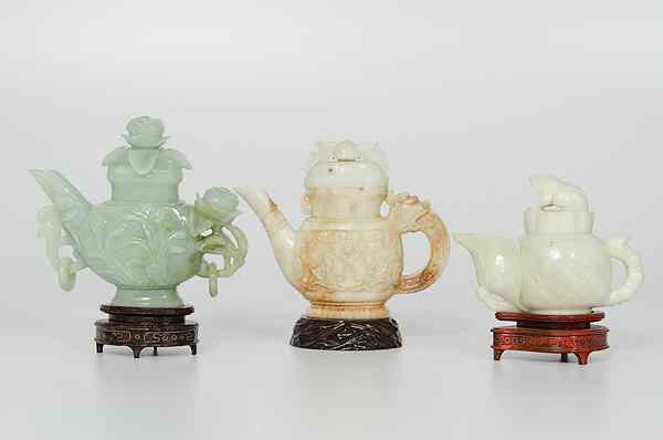 Appraisal: Chinese Jade and Hardstone Teapots th century An assembled group