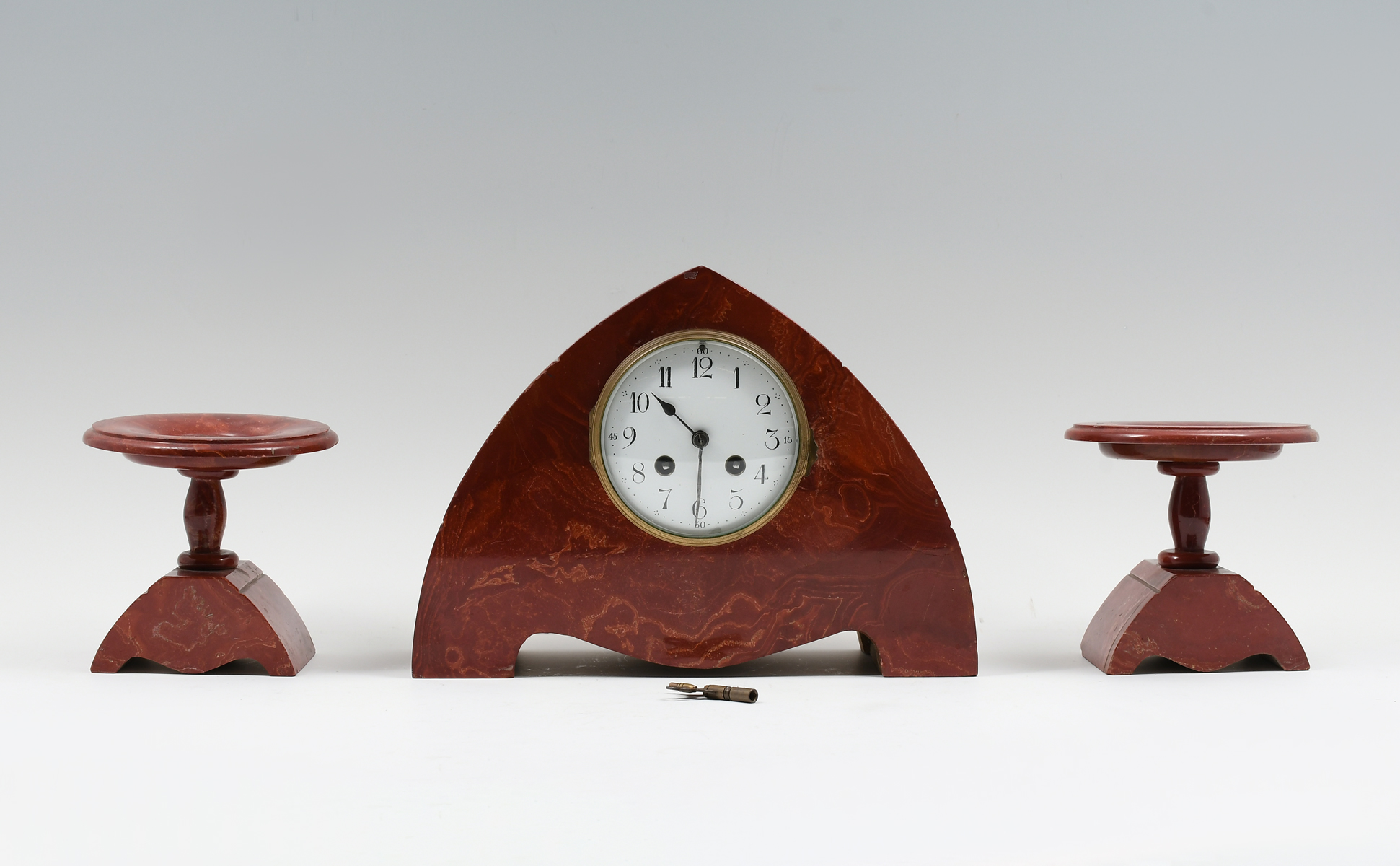 Appraisal: PC ART DECO MARBLE CLOCK GARNITURE SET Comprising - Clock