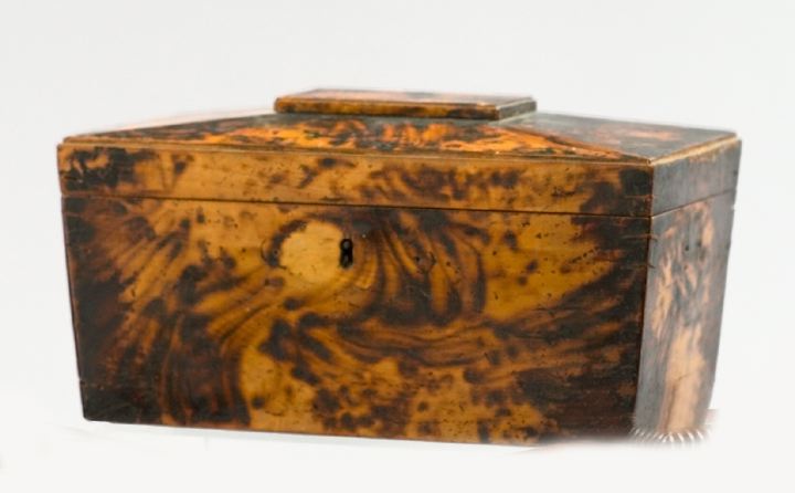 Appraisal: Highly Unusual Regency Tortoiseshell-Painted Maple Two-Compartment Tea Caddy first quarter