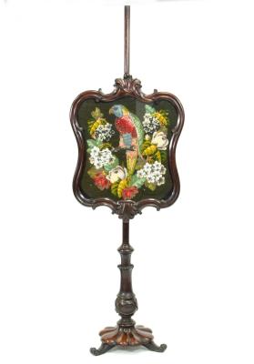 Appraisal: An early Victorian pole screen the needlework and beadwork panel