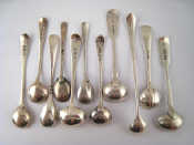 Appraisal: Ten various Old English and Fiddle pattern silver condiment spoons