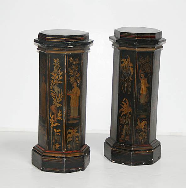 Appraisal: A pair of chinoiserie lacquer decorated pedestals th century height