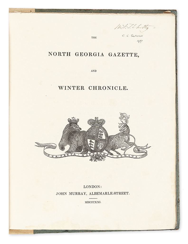 Appraisal: ARCTIC Sabine Edward editor The North Georgia Gazette and Winter