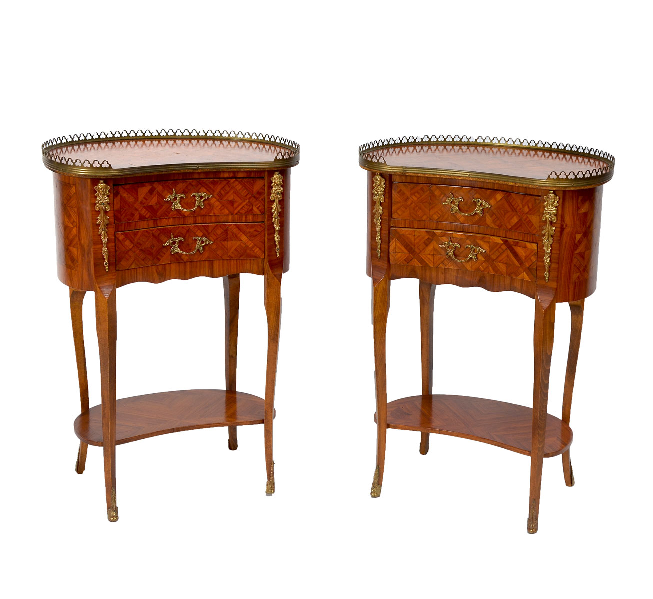 Appraisal: FRENCH PARQUETRY INLAID LAMP TABLES WITH ORMOLU MOUNTS - parquetry