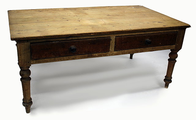 Appraisal: A VICTORIAN PINE RECTANGULAR KITCHEN TABLE with two frieze drawers