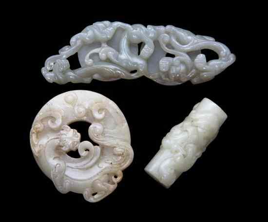 Appraisal: A Group of Three Carved Jade Articles comprising a double