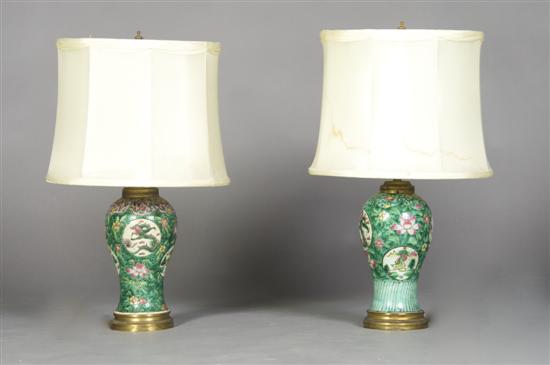 Appraisal: A Pair of Chinese Porcelain Vases Height overall inches