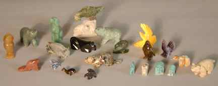 Appraisal: GROUP OF HARDSTONE FETISHES AND CARVINGS Including a green hardstone