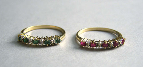 Appraisal: Two K gold diamond rings one with emeralds the other