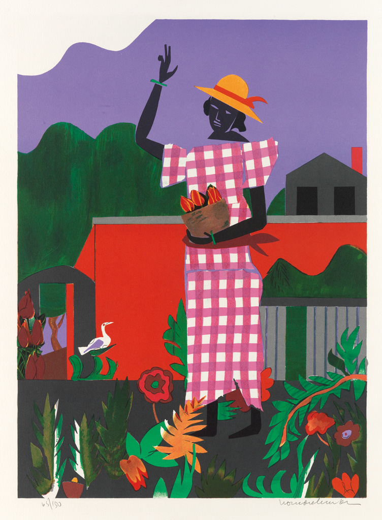 Appraisal: ROMARE BEARDEN - Girl in the Garden Color lithograph x