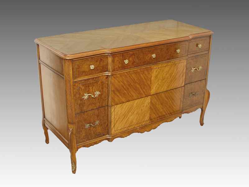 Appraisal: 'S FRENCH STYLE DRAWER CHEST Burl and parquetry veneer In