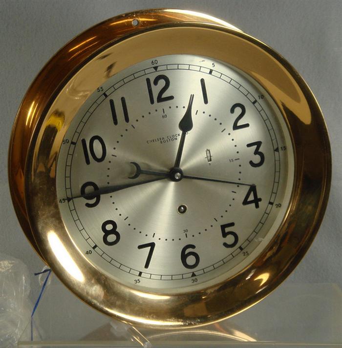 Appraisal: Chelsea brass ships clock dial sweep second hand hinged bezel