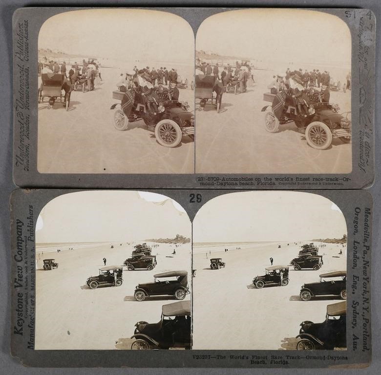 Appraisal: STEREOVIEW CARDS DAYTONA RACETRACKTwo antique Underwood stereoscope photographs both depicting