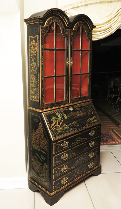 Appraisal: CHINOISERIE SECRETARY DESK Upper section having a double arched top