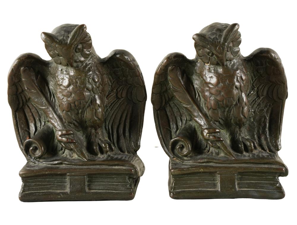 Appraisal: PAIR OF BRONZE OWL-FORM BOOKENDSone with Armor Bronze paper label