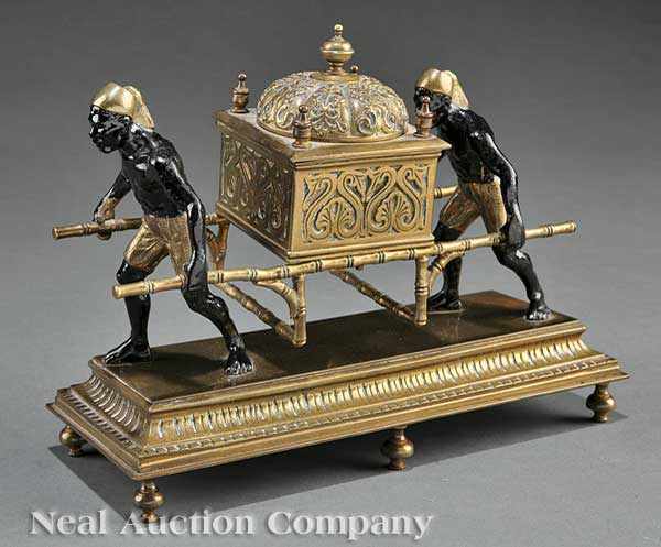 Appraisal: A Napoleon III Gilt and Patinated Bronze Figural Encrier in