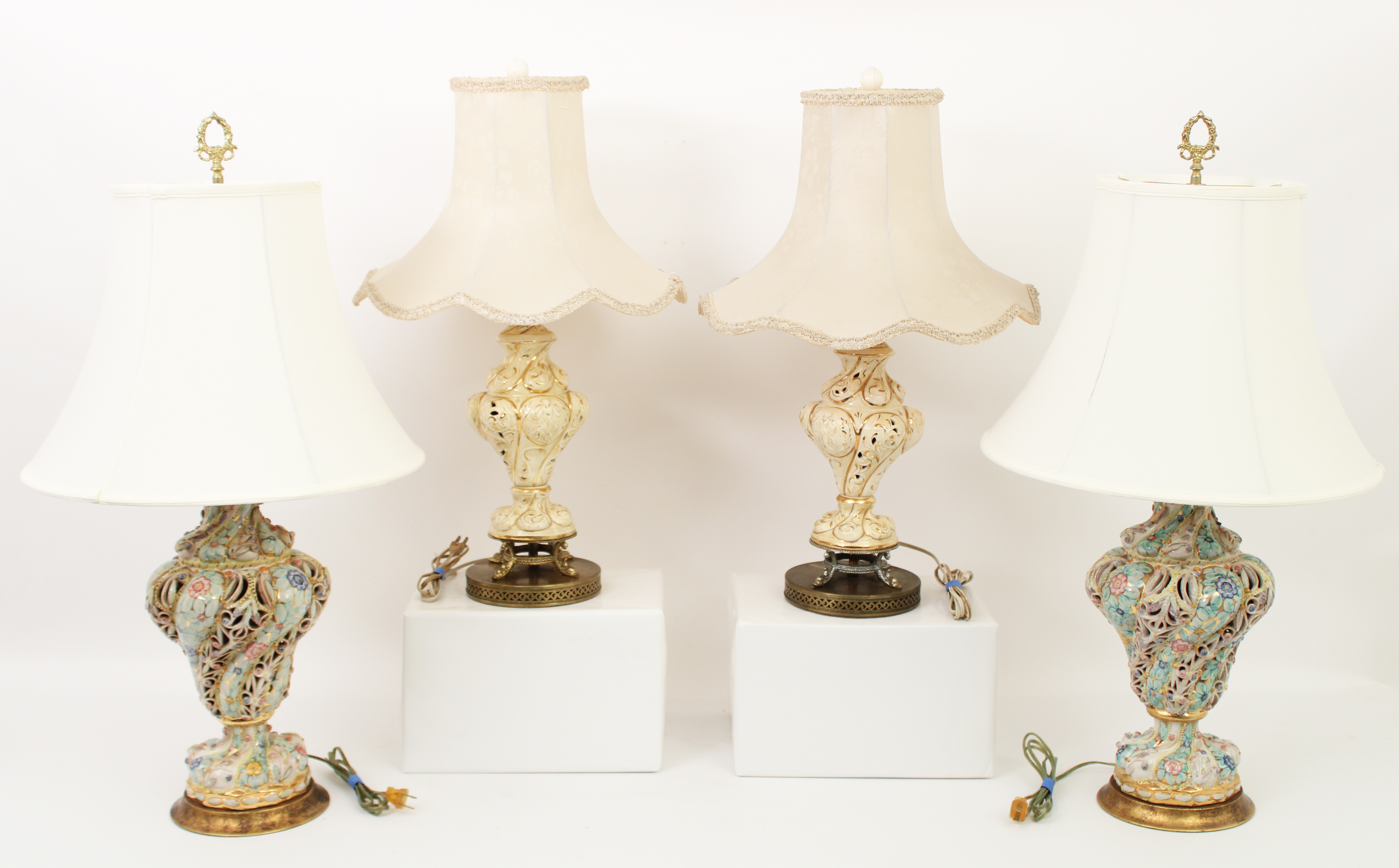 Appraisal: TWO PAIRS OF ITALIAN PORCELAIN LAMPS Two pairs of Italian