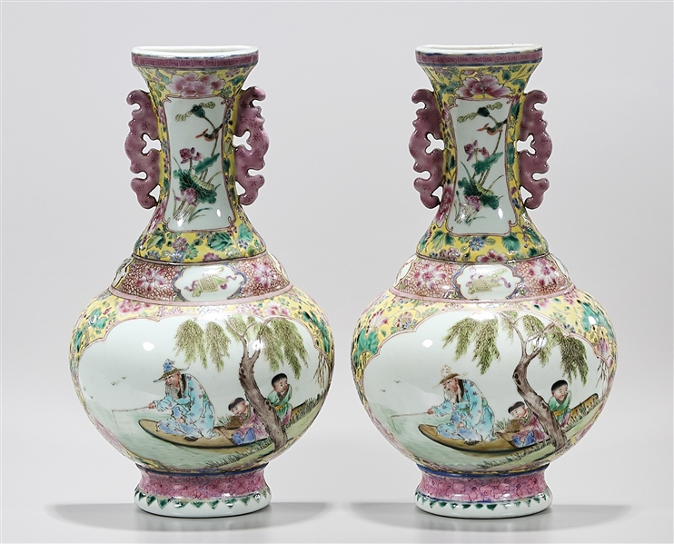 Appraisal: Two Chinese enameled porcelain vase-form wall planters depicting a man