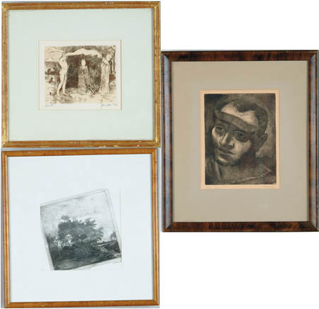 Appraisal: THREE FRAMED ENGRAVINGS Signed Jansen Edition of pencil signed and