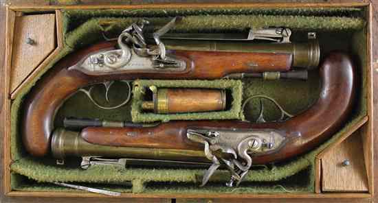 Appraisal: A pair of late th century flintlock pistols by Twigg