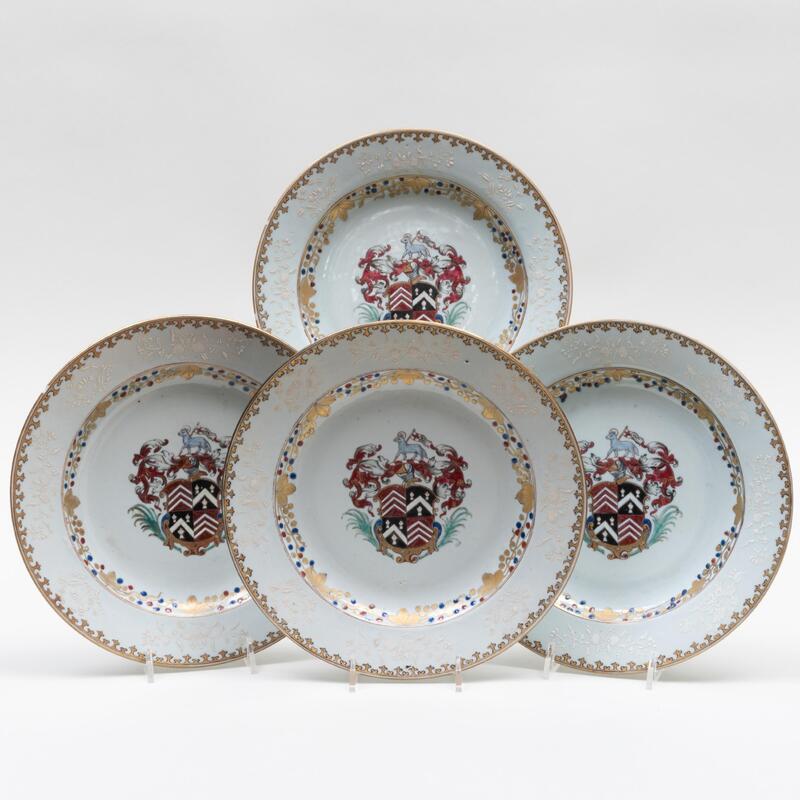 Appraisal: Set of Four Chinese Export Amorial Porcelain Plates with Arms