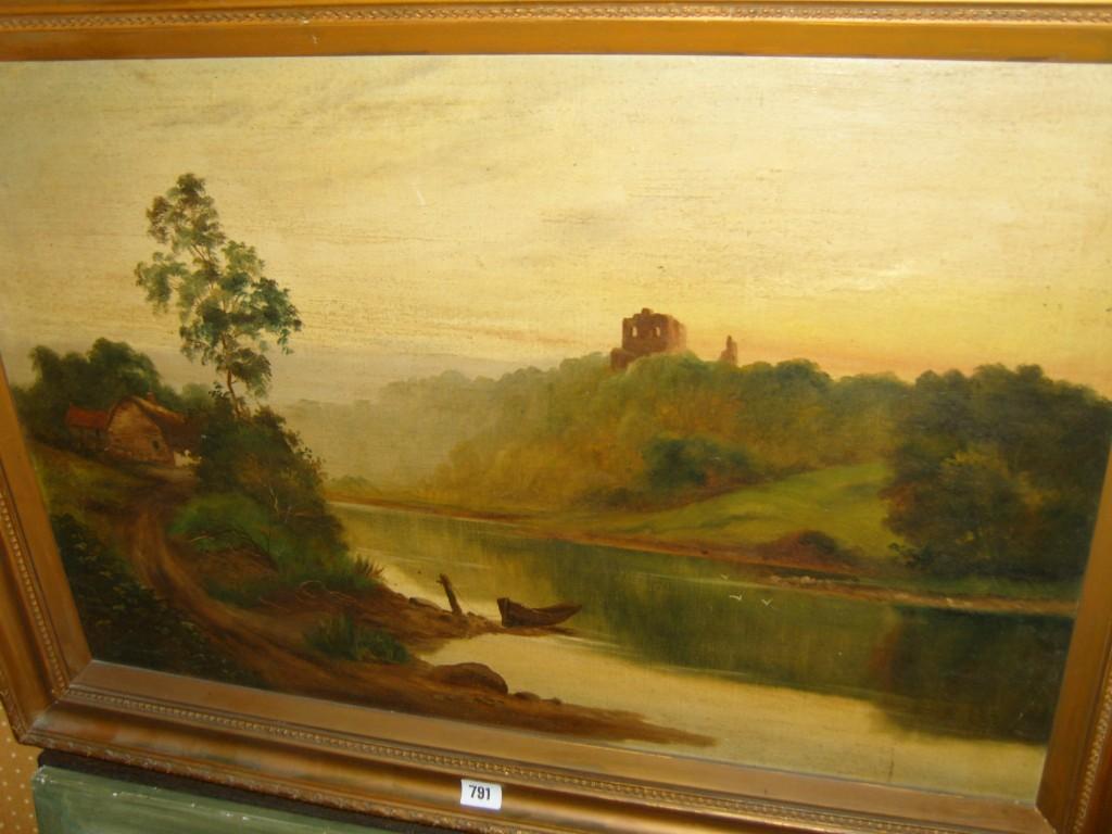 Appraisal: A th century oil painting on canvas of a river