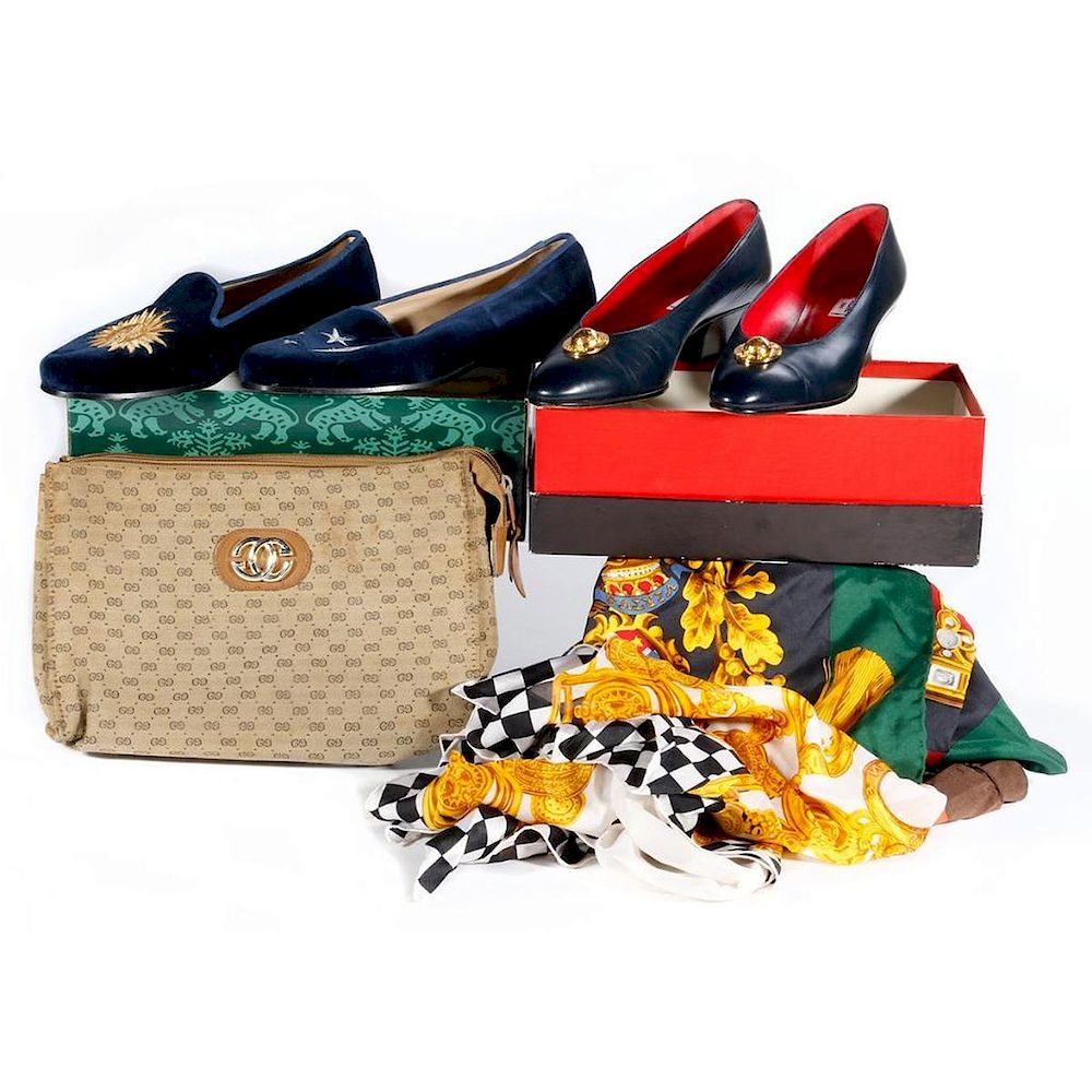 Appraisal: Collection of Designer shoes scarves bags including Celine Paris navy