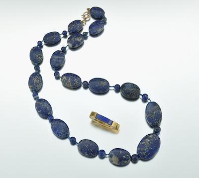 Appraisal: A Lapis Jewelry Lot Containing a carved lapis bead necklace